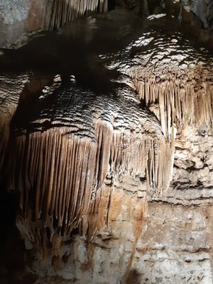 durch Winde wurden diese Stalagtiten verformt, deshalb sehen sie teilweise aus wie Orgelpfeiffen