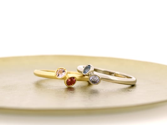 R002　リング（K18YG、トパーズ、トルマリン/K18WG、タンザナイト、アクアマリン）