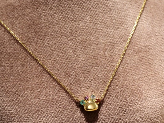 犬の肉球をイメージ。指の部分にはご家族のお誕生石を並べています。