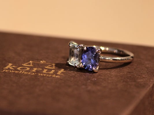 R003　リング（K18、アクアマリン、タンザナイト）