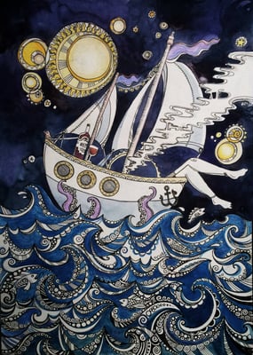 "Jessi", fineliner and watercolour, 2016