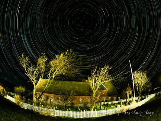 Hallig Hooge, Kirche, Sternenkreis, Lightpainting