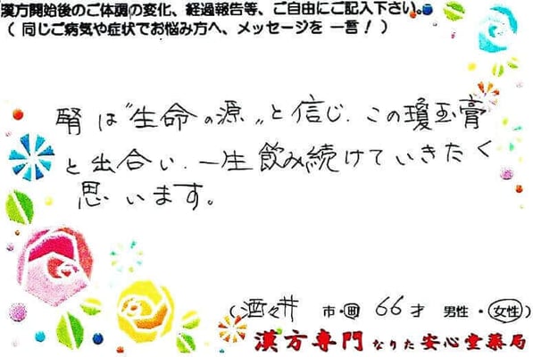 【 帯状疱疹・非結核性抗酸菌症・気管支拡張症 】 瓊玉膏（けいぎょくこう）服用中 （酒々井町・66才・女性） 