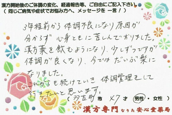 【 男性更年期・自律神経失調 】（多古町・47才・男性）
