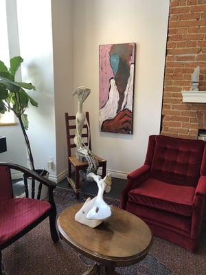 Painting by E.J. Gold, Sitting Figure by deborah harris, Sclupture on table by Floyd Kuptana