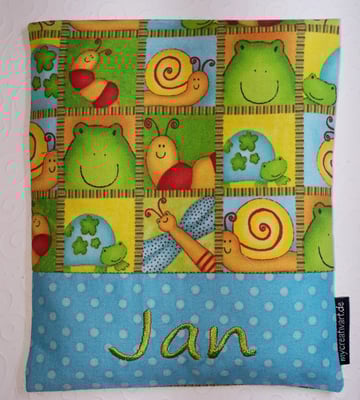 BK Frösche + Schnecken mit hellblauem Schrift-Hintergrund