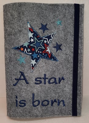 UH "Star", gestickte Sterne mit Applikation , Filz hellgrau-meliert