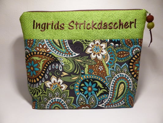 Tasche für Strickzeug mit individuellem Schriftzug... (Motivstoff vergriffen)