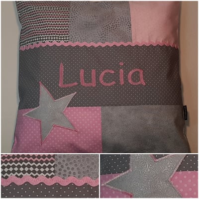 Süßes Kissen für Babys zur Geburt oder Taufe, in Deinen Wunschstoffen möglich! Das abgebildete Kissen ist 40x40cm, Preise siehe Babys - Flauschkissen. 