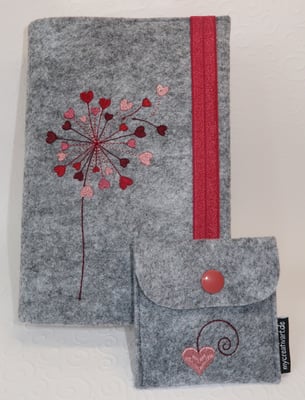 Herzblume auf hellgrau-meliert, Satingummi rosenholz (nur ohne Metalldeko möglich)