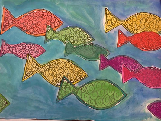 Perspective shown by overlapping using sharpie and tempura paints