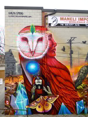 "Diamonds of Extinction" Detail. By the Clandestinos (Shalak & Smoky), 20ft x 55ft, 76 Geary Ave, Toronto, Canada, Spring 2014