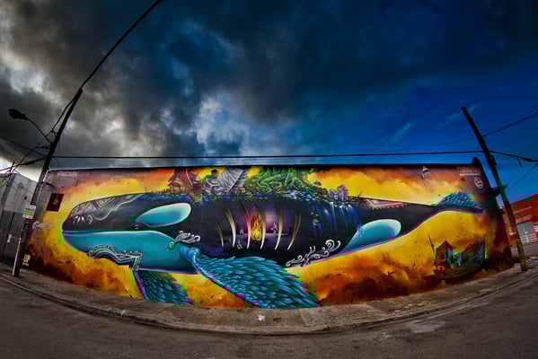 "FREE LOLITA" by the Clandestinos (Shalak and Smoky), 18ft x 90ft, produced by Big Walls Big Dreams / UpArtStudio on 23rd St. Wynwood, Miami, Dec 2015.  