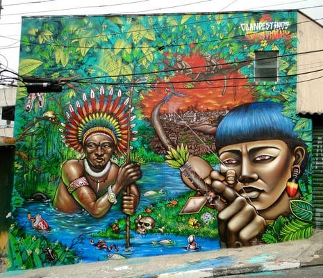 "The Earth does not belong to us, We belong to the Earth", By the Clandestinos (Shalak and Smoky), 20ft x 22ft, Brasilandia, Sao Paulo, 2012.