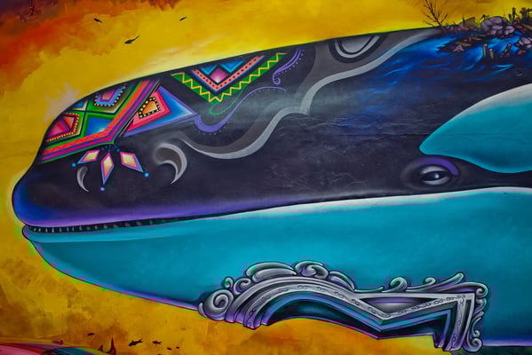 "Free Lolita" Detail. This Mural is in homage of Lolita, originally known as Tokitae, the Orca whale that is being held captive for over 45 years in one of the world's smallest killer whale aquariums at the Miami Seaquarium.  