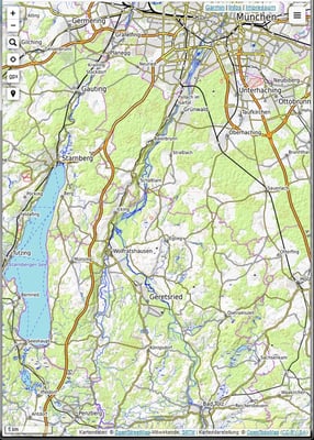 Verlauf der Isar von Bad Tölz bis München