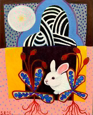 Kaninchenbau, 40x50 cm. Öl und Kreide auf Leinwand ©Sonja Rieser VERKAUFT