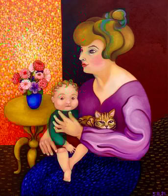 Auf Mutters Schoss. Öl auf Leinwand, 60x70 cm. ©Sonja Rieser 2021