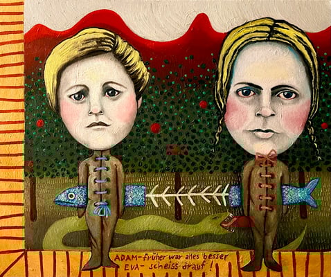 Erkenntnis oder der Fisch stinkt vom Kopf her. 50x60cm. Öl auf Leinwand 2025