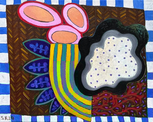 rote Wurzeln, 40x50 cm. Öl und Kreide auf Leinwand ©Sonja Rieser 2024