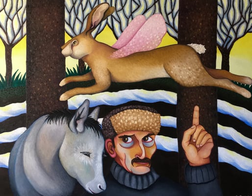 Verkauft.Fliegender Hase. Öl auf Leinwand, ©Sonja Rieser 2020