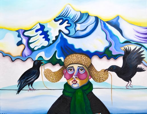 Herr Hase friert an die Ohren, 70x90 cm. Öl auf Leinwand, ©Sonja Rieser 2020