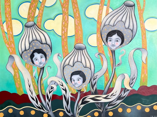 tre sorelle Öl, Acryl auf Leinwand. 120x160 cm. ©Sonja Rieser 2023