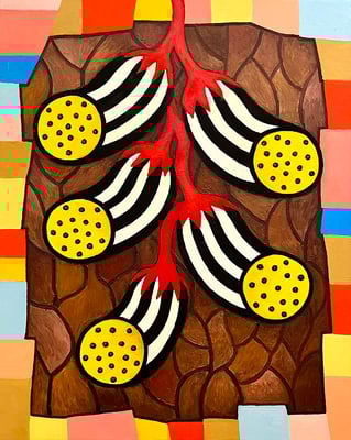 hängende Früchte,  40 x 50 cm. Öl Acryl auf Leinwand,© Sonja Rieser