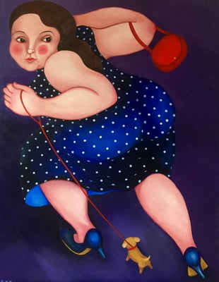 Frau mit Hündchen,70x90cm. Öl auf Leinwand, ©Sonja Rieser 2020 