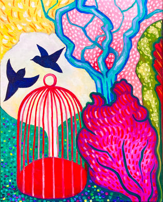 Vogelfrei. Öl auf Leinwand, 40x50 cm. ©Sonja Rieser 2023