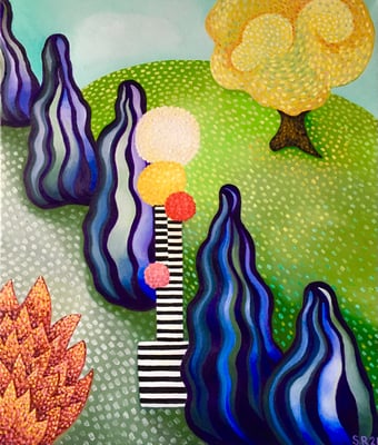 Pompom-Baum im Park. Öl auf Leinwand, 60x70cm. ©Sonja Rieser 2021