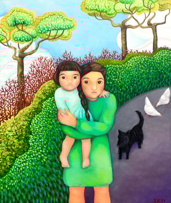 Die grosse Schwester. Öl auf Leinwand, 60x70 cm. ©Sonja Rieser 2021 