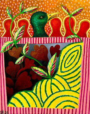 Ente gut alles gut, 40x50 cm. Öl und Kreide auf Leinwand ©Sonja Rieser VERKAUFT