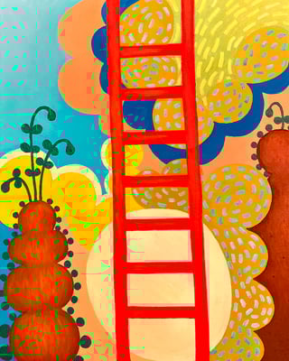 rote Leiter, 40 x 50 cm. Öl Acryl auf Leinwand,© Sonja Rieser
