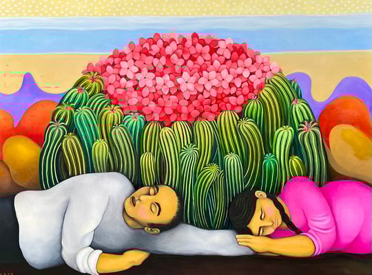 Siesta Öl, Acryl auf Leinwand. 120x160 cm. ©Sonja Rieser 2023