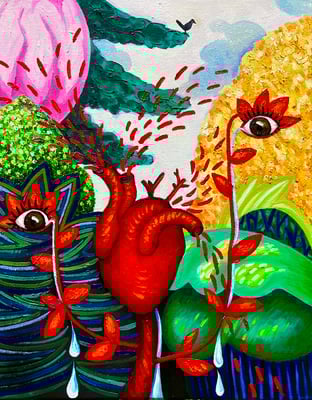 Herzbluten. Öl auf Leinwand 40 x50 cm. ©Sonja Rieser 2024