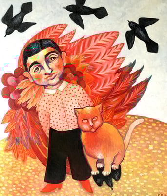 Kleiner Mann mit roten Schuhen, 60x70 cm. Öl auf Leinwand, ©Sonja Rieser 2021