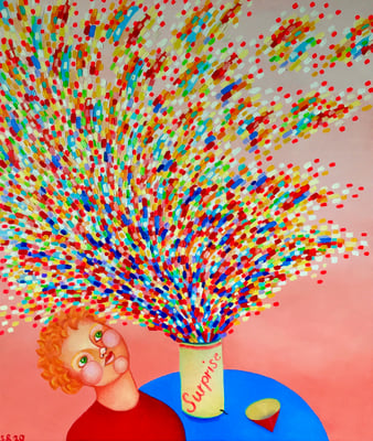 Tischbombe, verkauft. Öl auf Leinwand, ©Sonja Rieser 2020