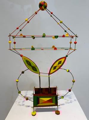 One Love 2022   Acrylic on steel, paper, wire, epoxy.  22 x 13 x 2.5”