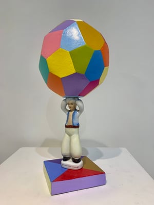 Alladin  2022  Acrylic on wood, aqua resin, styrofoam, found figure. 