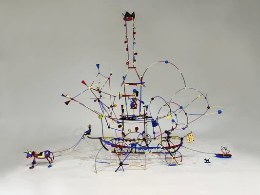 But Wait, There's More. 2024, Acrylic on steel, wood, tin, paper.  40 x 60 x 12” 