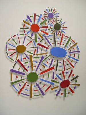 Starbursts 2013, Acrylic on welded steel, 47 x 39.5 x 1" (Private collection)