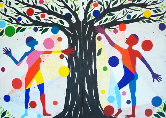 "Primavera en el paraíso" (díptico) - Serie El Bien y el Mal - 200 x 280 cm - Acrílicos - 2014