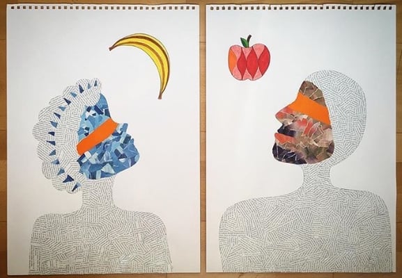 "Eva y Adán" (díptico) - Serie El Bien y el Mal - 59 x 42 cm c/u - Collage - 2016