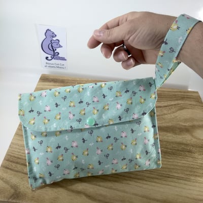 Sac à masques avec anse, côté pochette à masques propres  - Le Chaton et sa Poulette