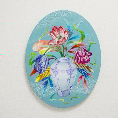 「遊戯」45×35cm、刺繍、アクリル