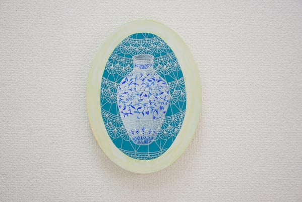 「ベールⅠ」18×25cm、刺繍、アクリル