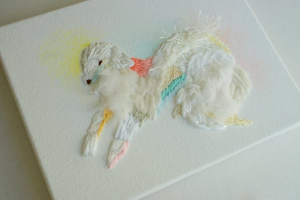 「dog star」、14×18cm、刺繍、ミクストメディア