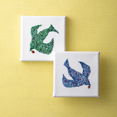 「いちご泥棒」10×10cm、刺繍