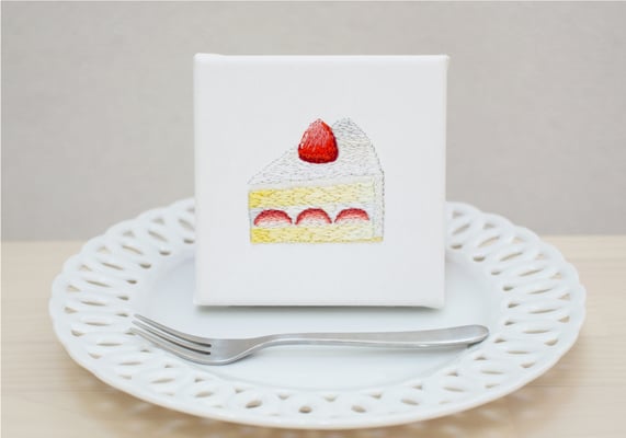 おやつシリーズ「ショートケーキ」10×10cm、刺繍
